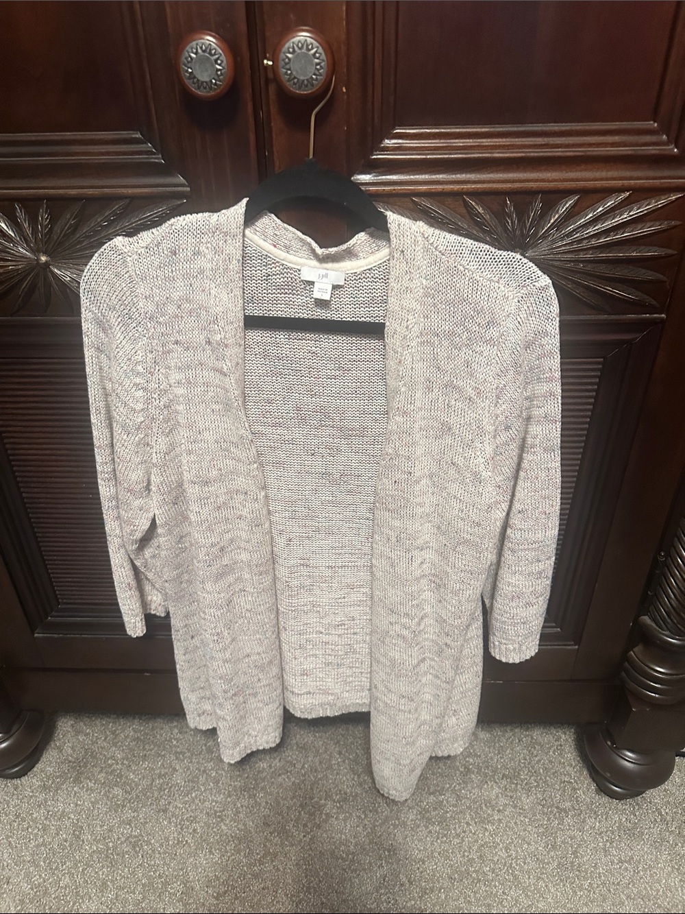 J. Jill Open-Front Heathered Beige Cardigan